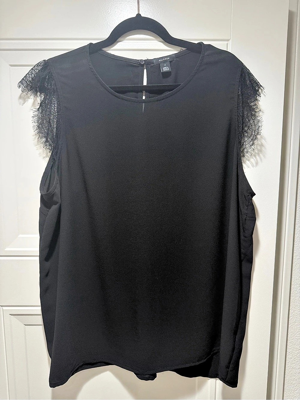 Halogen Black Lace Trim Sleeve Blouse Size 1X Like New